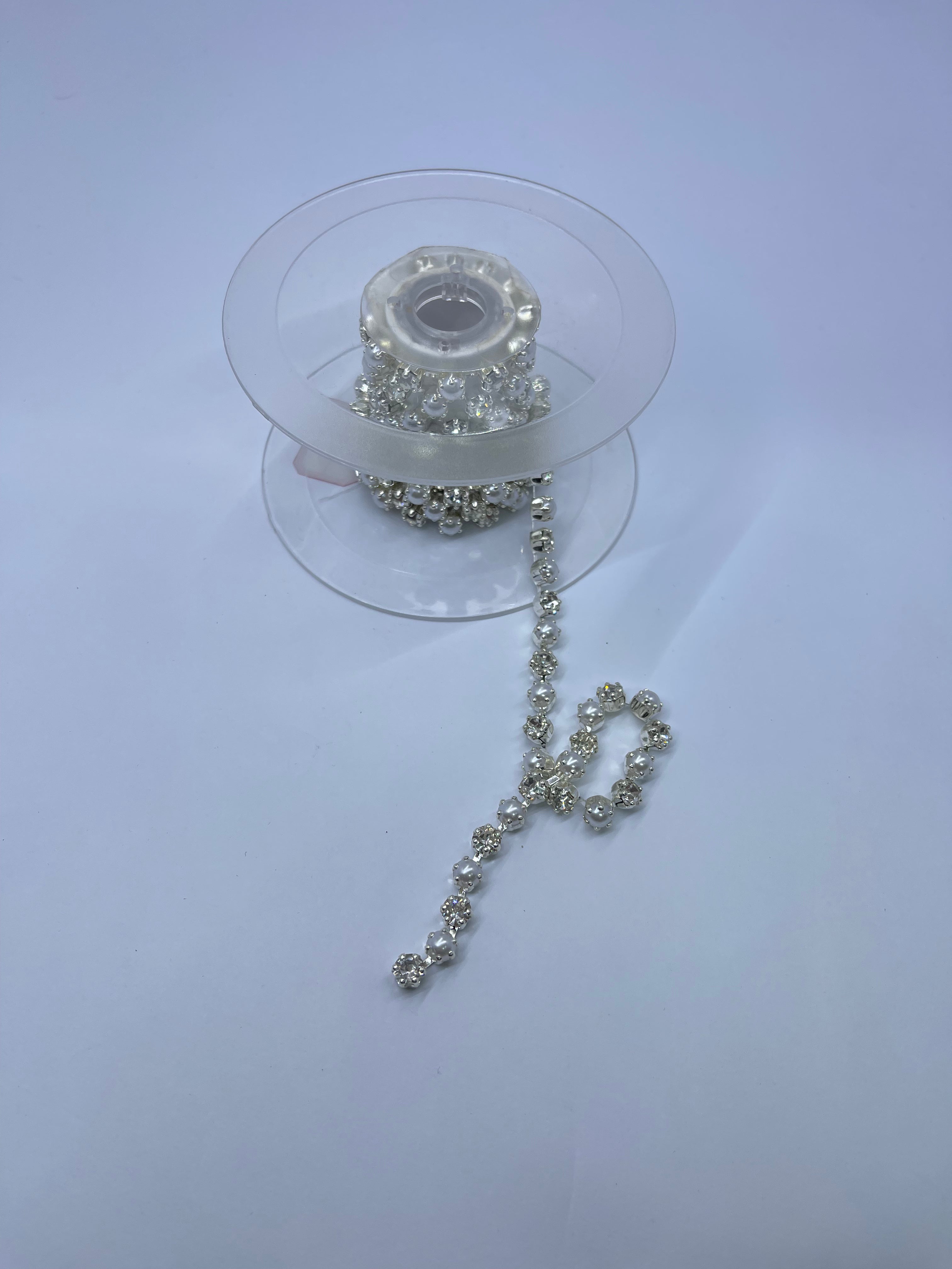 Rhinestone Pearl Flower - Chain Lace