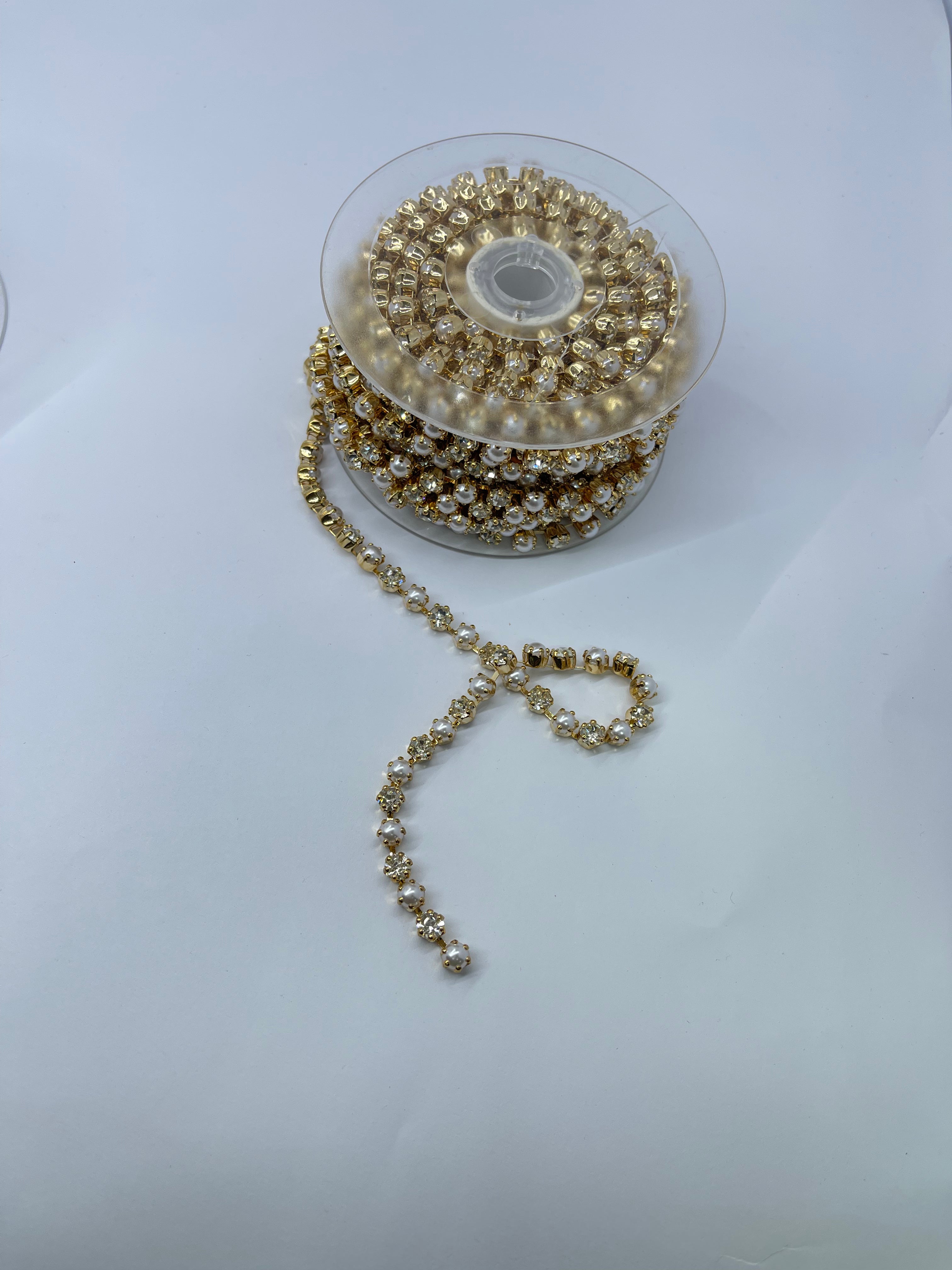 Rhinestone Pearl Flower - Chain Lace